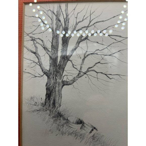 Artist Signed Original Graphite Landscape Vern Hippensteal Tree with Baskets Mat - Picture 6 of 13